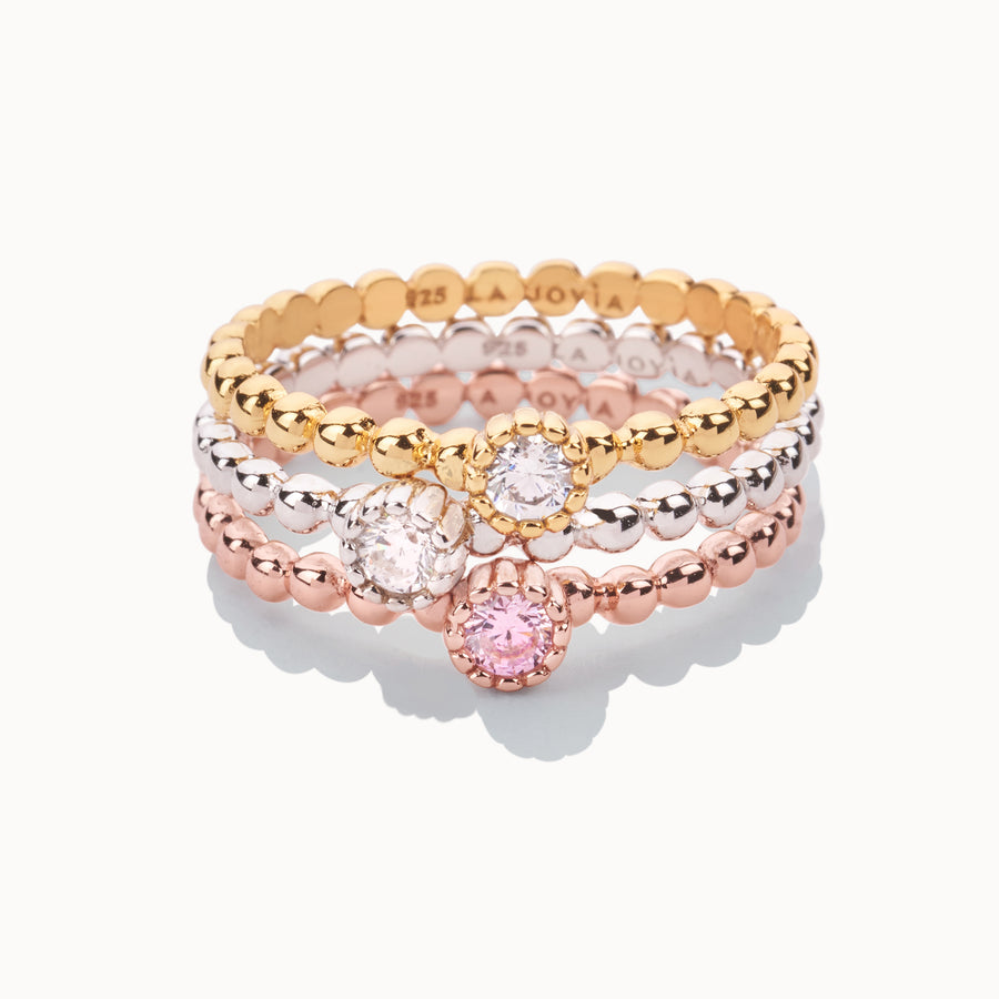 Beaded Solitare Ring - Rose Pink