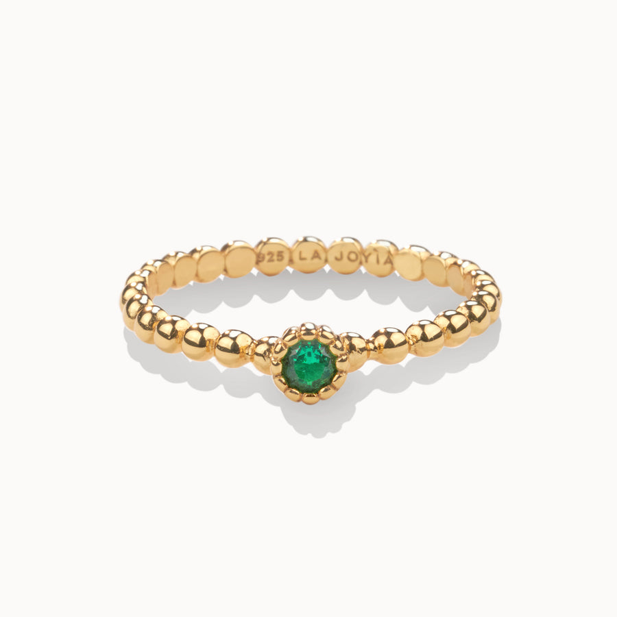 Beaded Solitare Ring - Emerald Green