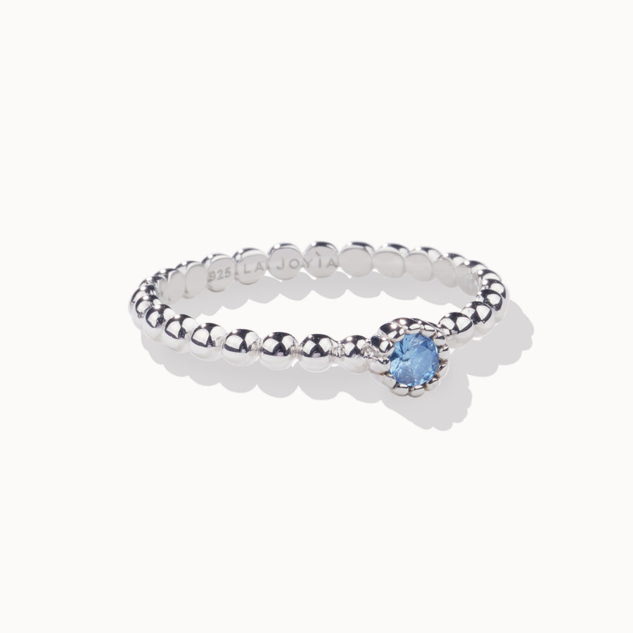 Beaded Solitaire Ring - Sky Blue